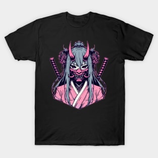 Samurai Girl In Oni Mask T-Shirt